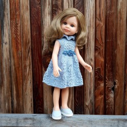Платье вязаное голубое для кукол Paola Reina 32 см, ручная работа