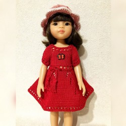 Платье вязаное бежевое для кукол Paola Reina 32 см, ручная работа 